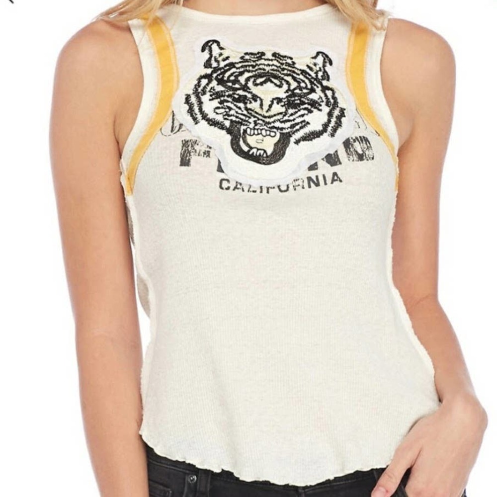 Women's White and Yellow Tiger Graphic Top